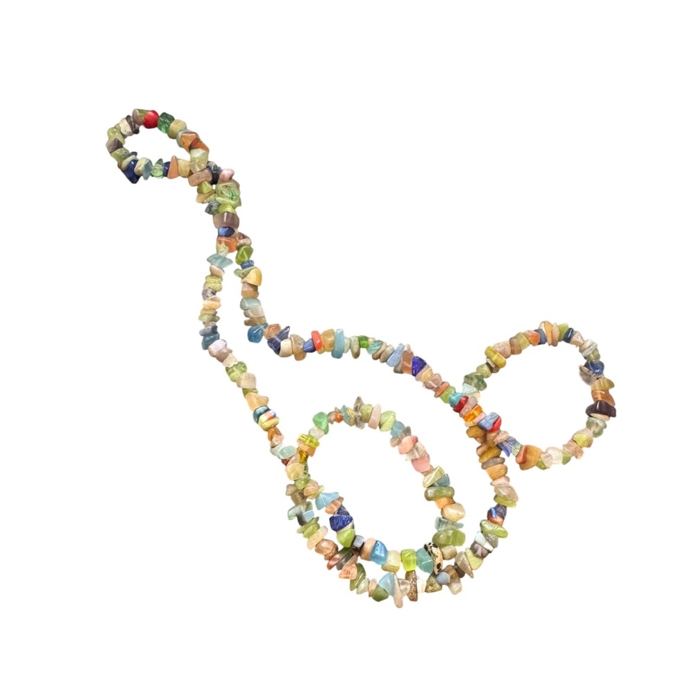 Multicolor Gemstone Chip Long Strand Necklace Boho Layering Jewelry